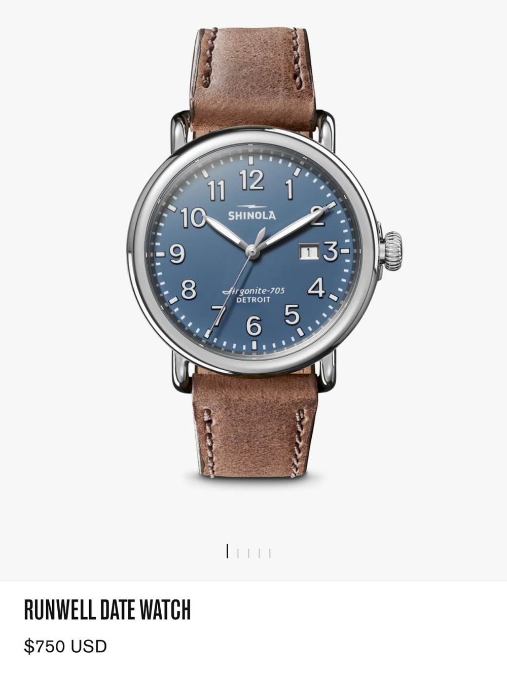Shinola Runwell Date Watch - Blue Dial, Brown Leather Strap